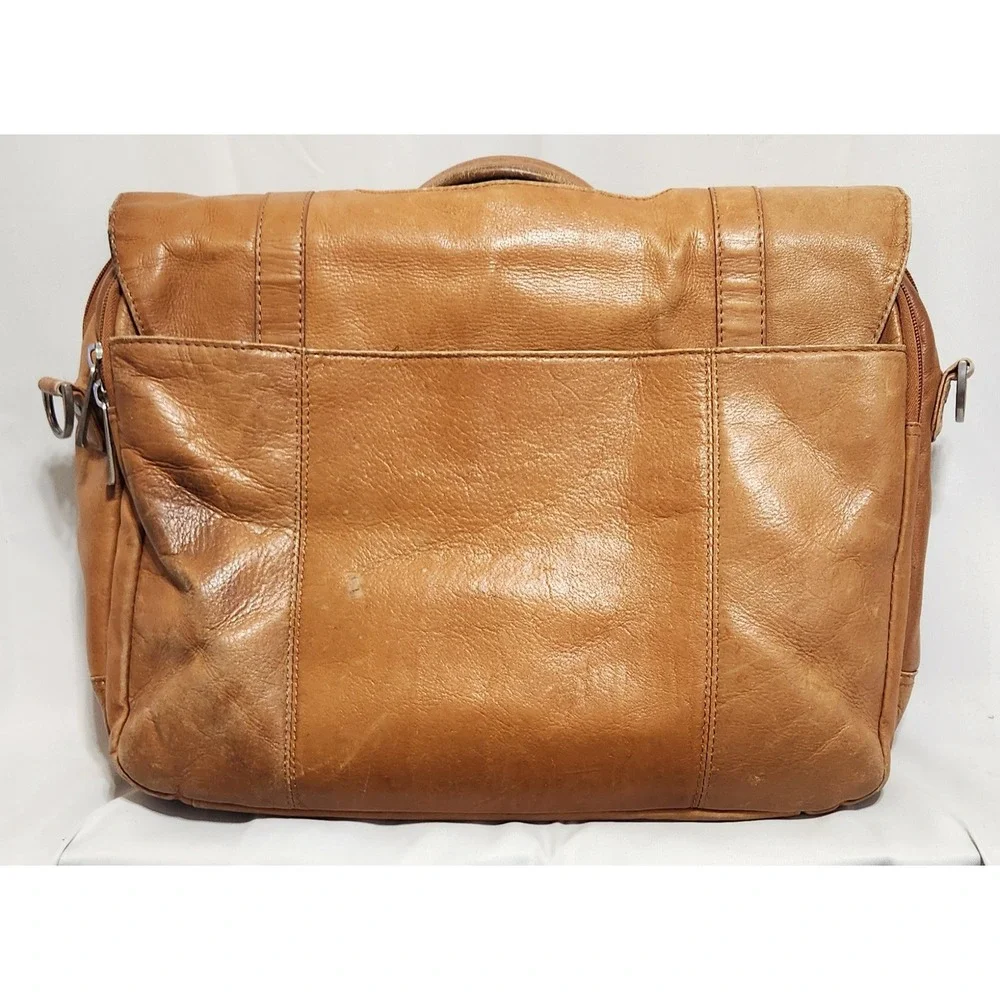 Kenneth Cole Reaction Tan‎ Leather Messenger Bag Laptop Briefcase Satchel
